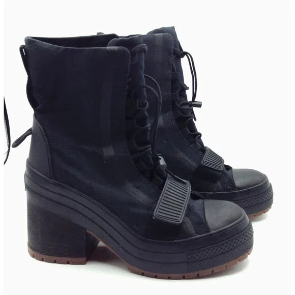 Converse Chuck 70 De Luxe Boots Wn 7.5 Black Platform Combat High Top Goth Shoes - Picture 3 of 15